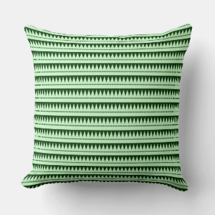 Aztec Mountains - Ghost Green on Dark Forest Green Throw Pillow