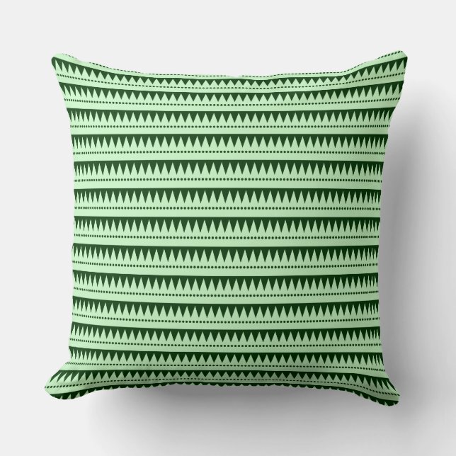 Aztec Mountains - Ghost Green on Dark Forest Green Throw Pillow (Front)