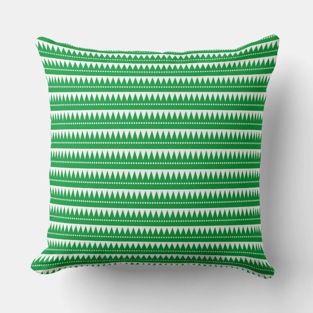 Aztec Mountains - Grass Green on White Throw Pillow (Front)