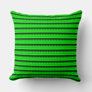 Aztec Mountains - Green with Black Throw Pillow