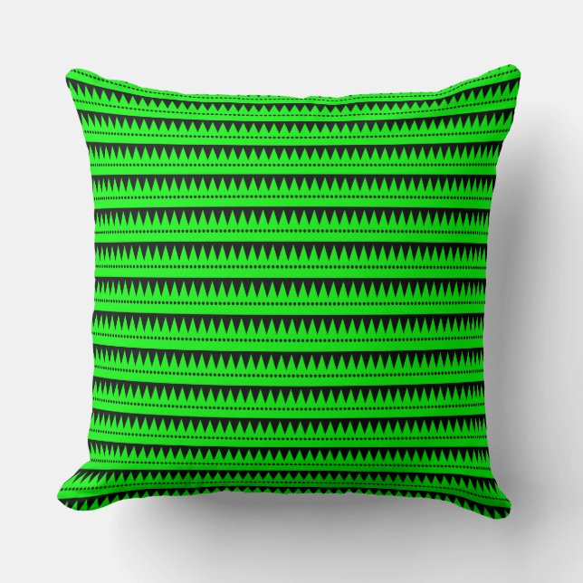 Aztec Mountains - Green with Black Throw Pillow (Front)