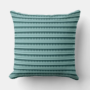 Aztec Mountains - Light Blue Green on Dark Green Throw Pillow