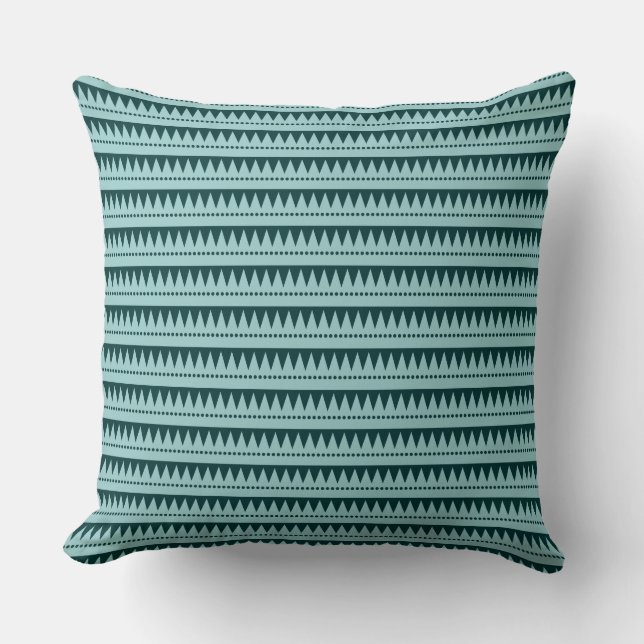 Aztec Mountains - Light Blue Green on Dark Green Throw Pillow (Front)
