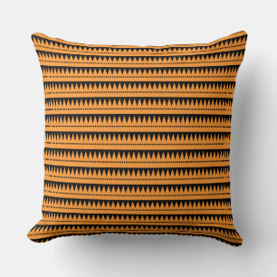 Aztec Mountains - Light Orange on Black Throw Pillow