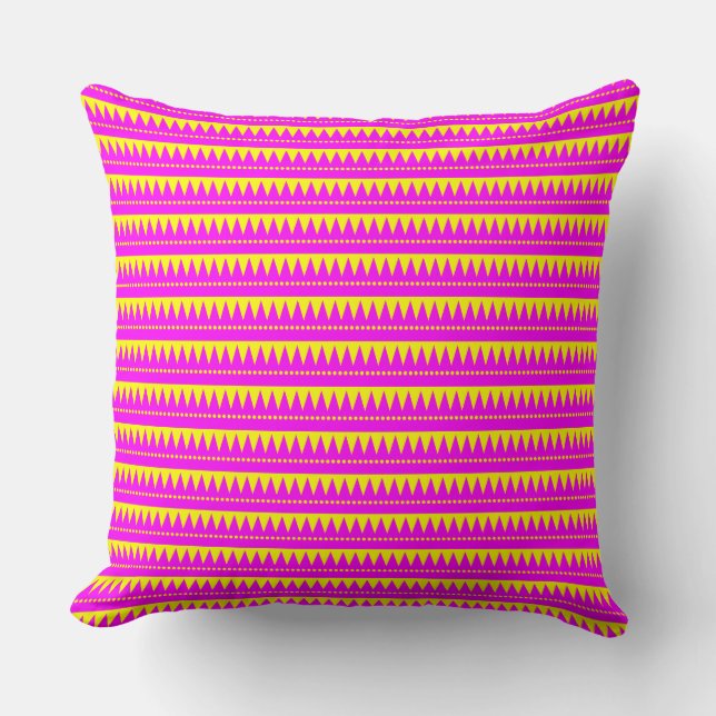 Aztec Mountains - Magenta with Yellow Throw Pillow (Front)