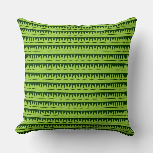 Aztec Mountains - Martian Grn on Dark Forest Grn Throw Pillow (Front)
