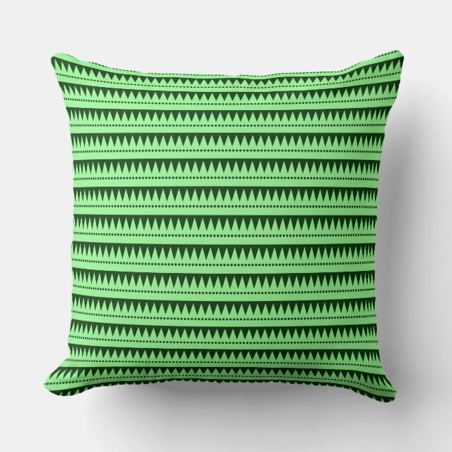 Aztec Mountains - Mint Green on Dark Forest Green Throw Pillow (Front)