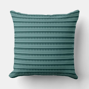 Aztec Mountains - Ocean Green on Dark Green Throw Pillow