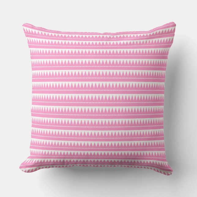 Aztec Mountains - Pink on White Throw Pillow (Front)