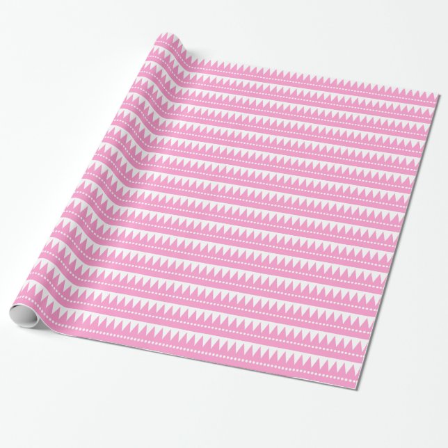 Aztec Mountains - Pink on White Wrapping Paper (Unrolled)