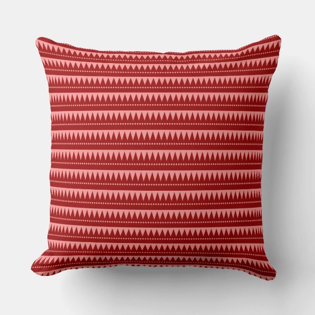 Aztec Mountains - Ruby Red on Soft Pink Throw Pillow (Front)