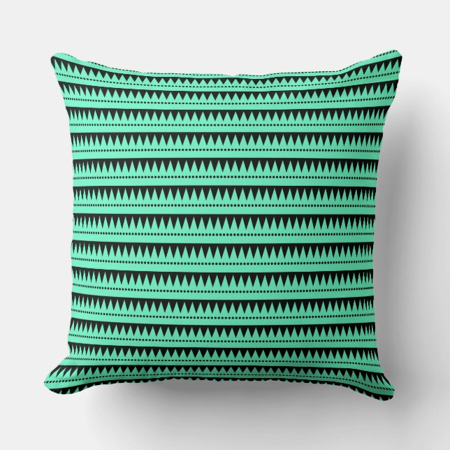 Aztec Mountains - Turquoise on Black Throw Pillow (Front)