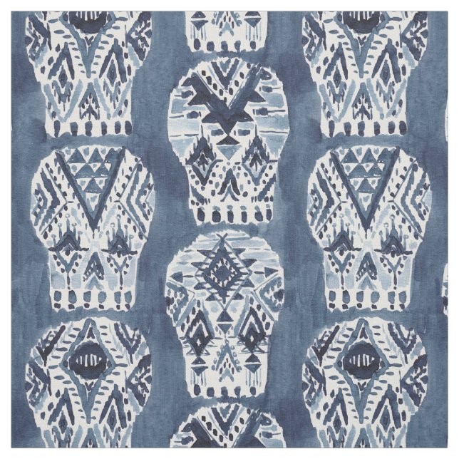AZTEC MUERTOS Tribal Sugar Skull Pattern Fabric (Swatch)