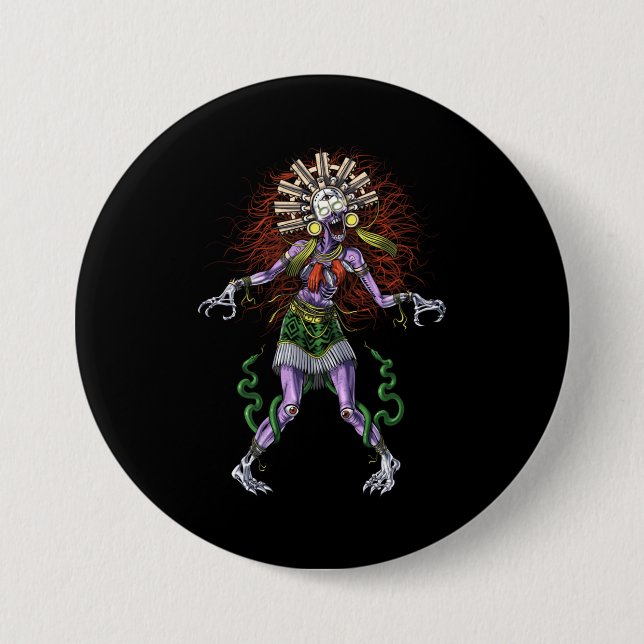 Aztec Mythology Deity Tzitzimitl 3 Inch Round Button (Front)