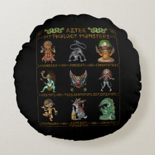 Aztec Mythology Monsters Round Pillow