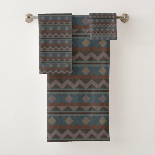 Aztec Native American Geometric Design Bath Towel Set (Insitu)
