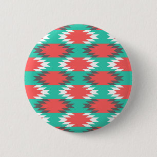 Aztec Native American Turquoise and Pink Pattern 2 Inch Round Button