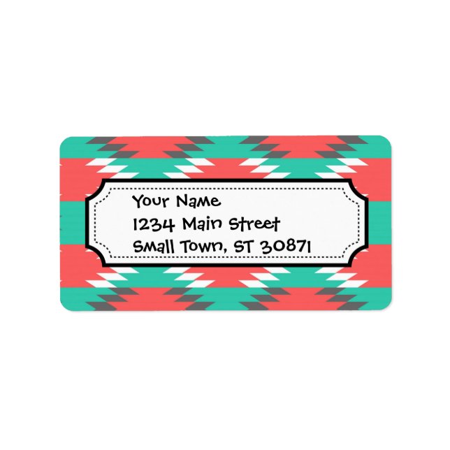 Aztec Native American Turquoise and Pink Pattern Label (Front)