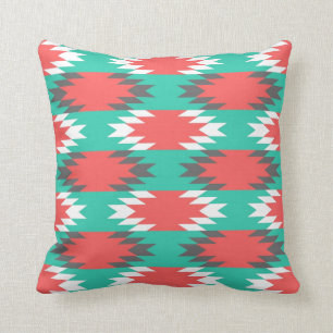 Aztec Native American Turquoise and Pink Pattern Throw Pillow