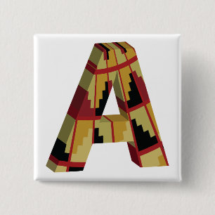Aztec Navajo Pattern Letter A 2 Inch Square Button