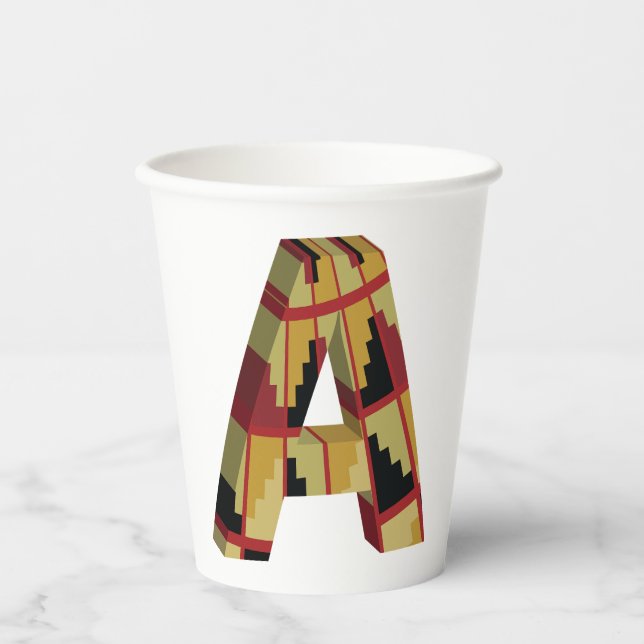 Aztec Navajo Pattern Letter A Paper Cups (Front)