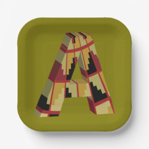Aztec Navajo Pattern Letter A Paper Plate