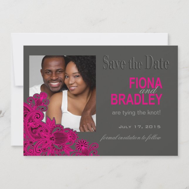 Aztec Paisley Photo Save the Date fuschia (Devant)