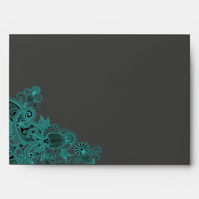 Aztec Paisley teal charcoal A7 Envelopes (Front)