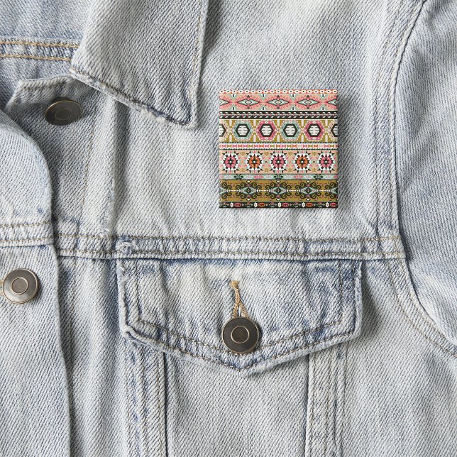 Aztec Pattern 2 Inch Square Button (Creator Uploaded)