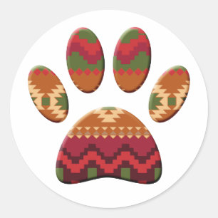 Aztec Pattern Dog Paw Classic Round Sticker