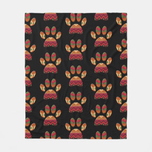 Aztec Pattern Dog Paw Fleece Blanket