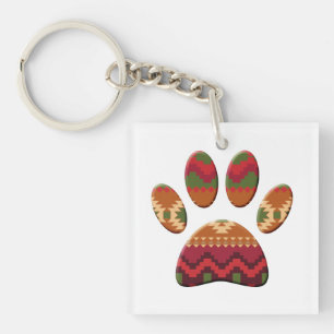 Aztec Pattern Dog Paw  Keychain