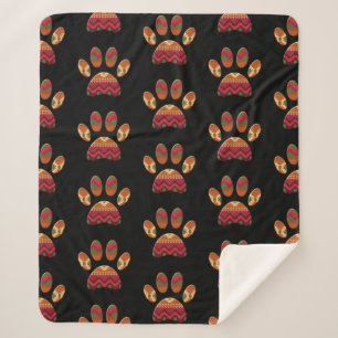 Aztec Pattern Dog Paw Sherpa Blanket