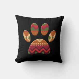 Aztec Pattern Dog Paw Throw Pillow