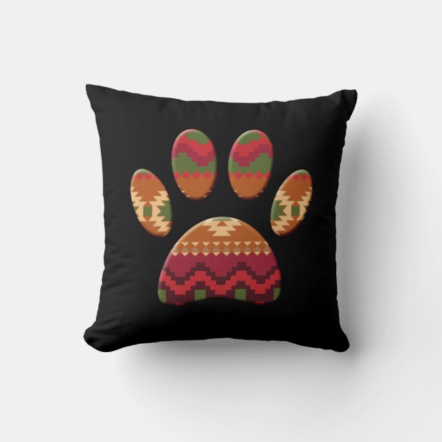 Aztec Pattern Dog Paw Throw Pillow (Front)
