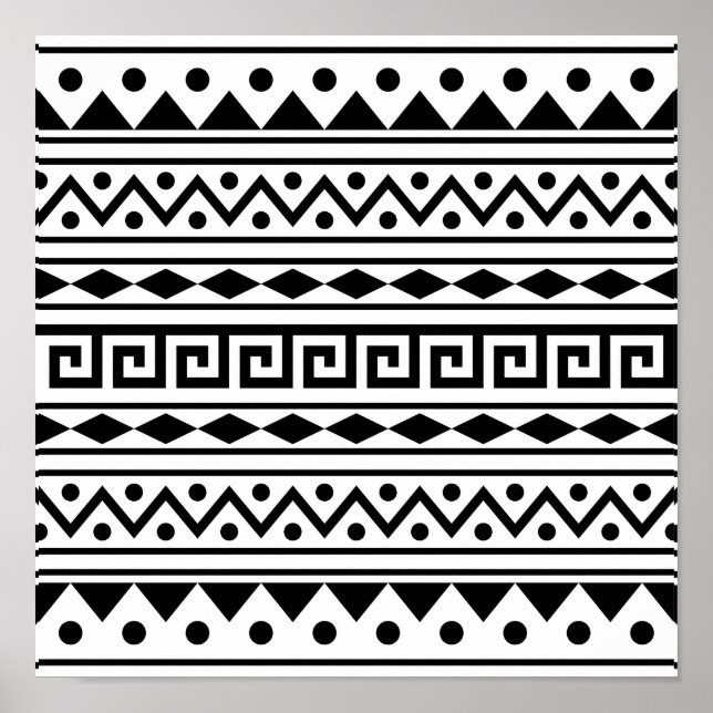 Aztec pattern Poster in black and white colour (Front)