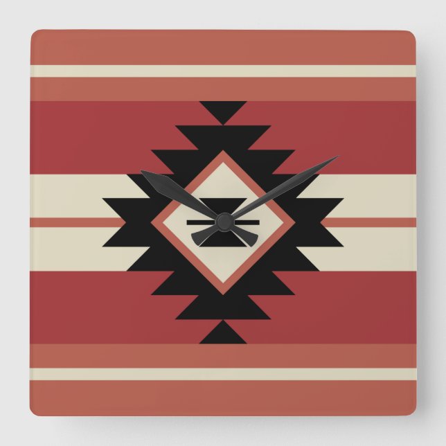 Aztec pattern square wall clock (Front)