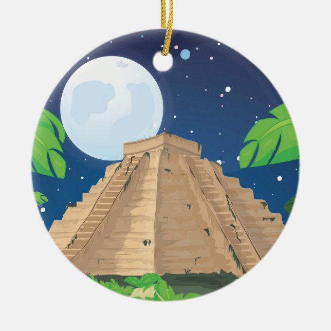 Aztec Pyramid Ceramic Ornament (Front)