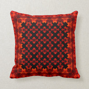 Aztec Red Leafy Ethnic Style Pattern Throw Pillow