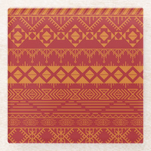 Aztec Retro: Vintage Pattern Design. Glass Coaster