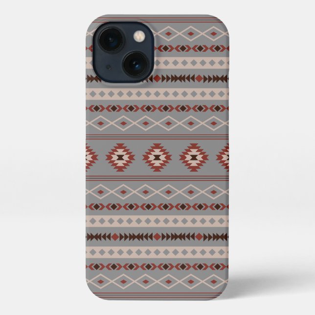Aztec Rust Cream Brown Grey Mixed Motifs Pattern iPhone Case (Back)