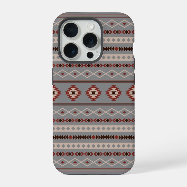 Aztec Rust Cream Brown Grey Mixed Motifs Pattern iPhone Case (Back)