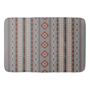 Aztec Rust Cream Brown Grey Mixed Motifs V Pattern Bath Mat