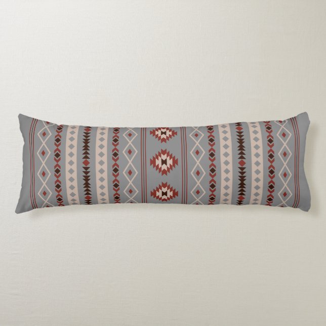 Aztec Rust Cream Brown Grey Mixed Motifs V Pattern Body Pillow (Front)