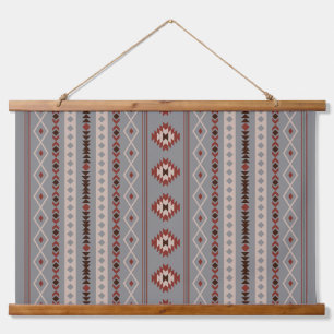 Aztec Rust Cream Brown Grey Mixed Motifs V Pattern Hanging Tapestry