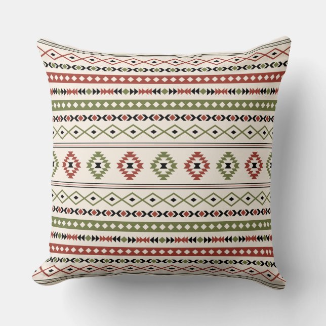 Aztec Rust Green Black Cream Mixed Motifs Pattern Throw Pillow (Front)