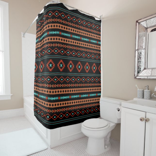 Aztec Rusts Teal Black Mixed Motifs Pattern (In Situ)