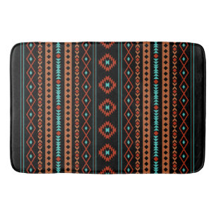 Aztec Rusts Teal Black Mixed Motifs Pattern Bath Mat