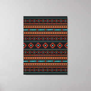 Aztec Rusts Teal Black Mixed Motifs Pattern Canvas Print