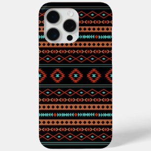 Aztec Rusts Teal Black Mixed Motifs Pattern iPhone 15 Pro Max Case